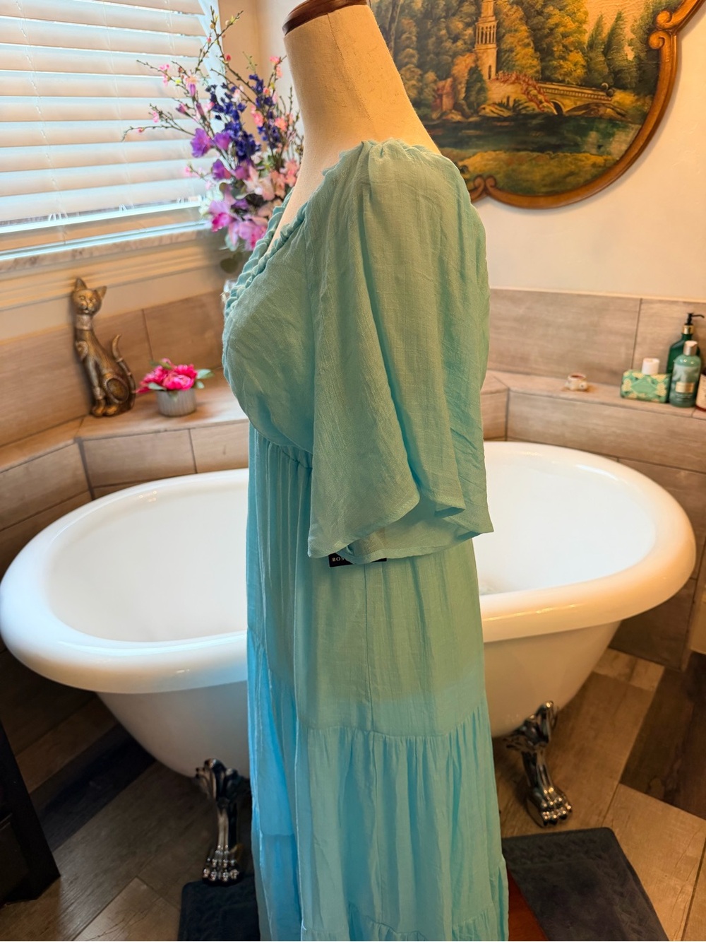 NWT Boston Proper Aqua Tiered Maxi Dress with V-Neck Summer Goddess Lightweight - Picture 9 of 12